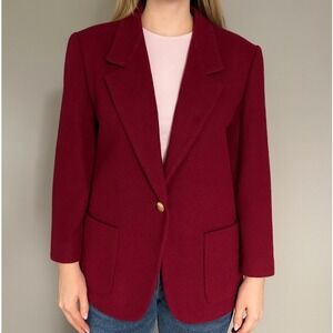 Lands End Vintage Wool Cashmere Blazer Jacket Burgundy Women's Size‎ 8 Petite
